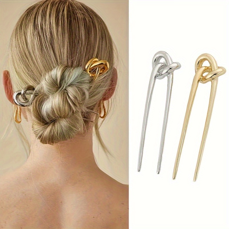 new minimalist metal hairpin with a knotted design   european and   featuring a chinese knot symbolizing love Product details 2
