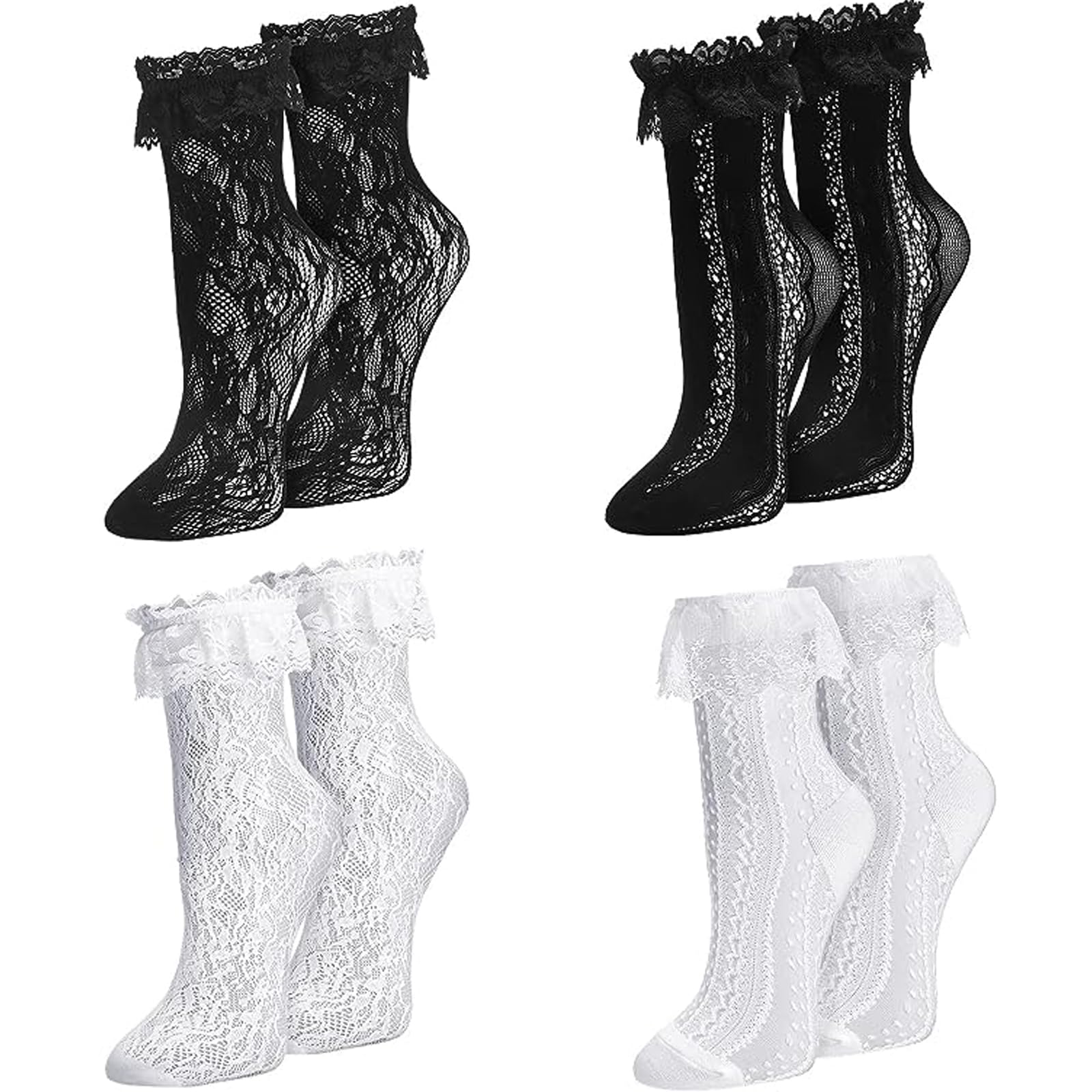 TEMU 4-pair Lace Trim Socks, Jk Style Short Skirt Mid-calf Socks, Comfortable, Breathable, Fashionable, And Versatile Slouch Socks
