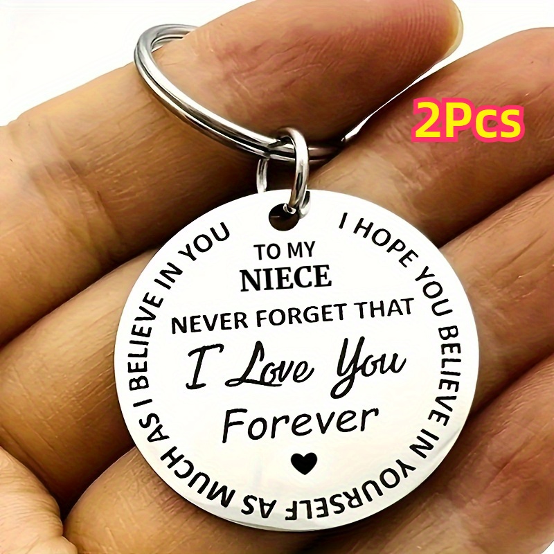 

2pcs Steel Keychain Set, Engraved Keyrings For Niece And - Of And