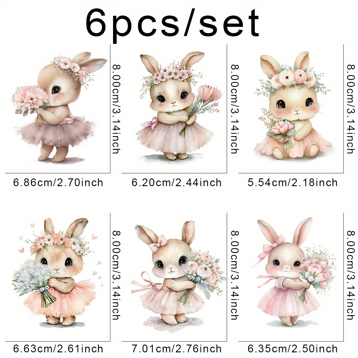 6pcs Ballet Bunny Diy Transfer Dtf Transfer Stickers Washable Heat Transfer Design No-iron Applique T- Jeans Backpack