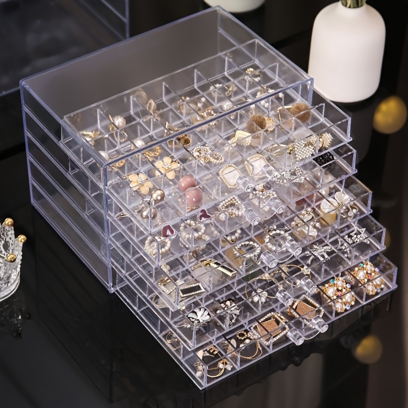 

Elegant 5-layer Transparent Jewelry Organizer With 120 Adjustable Dividers - Lightweight, Easy-to-clean Plastic Storage Box For Women's Fashion Accessories, Ideal For Rings, Earrings, Bracelets