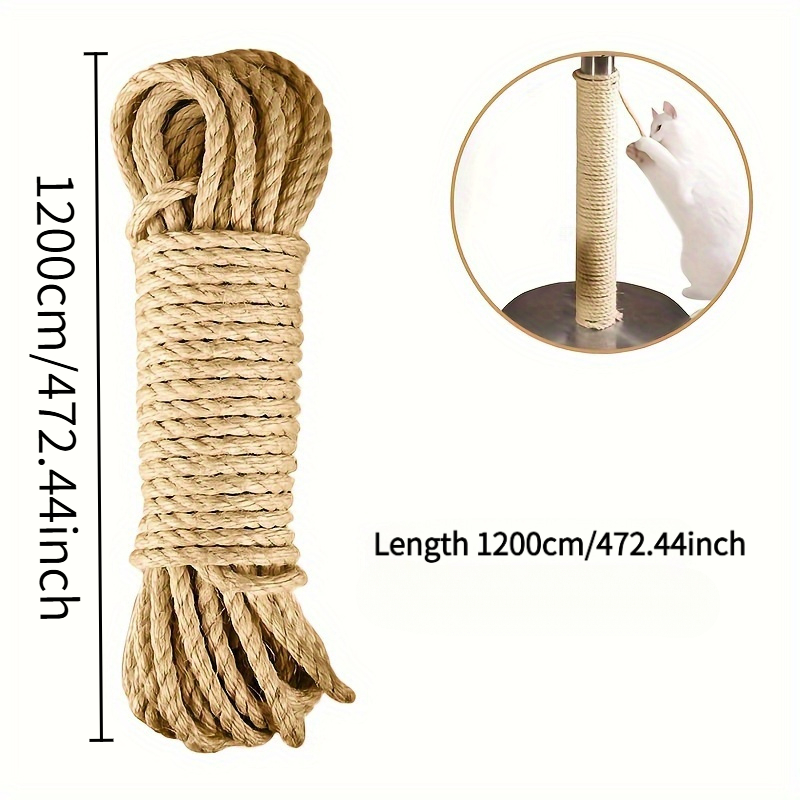 TEMU 12m Jute Rope For Cats - Thickened Cat Scratching Post, Claw Sharpening Toy, Furniture Protector, Indoor And Outdoor Jute Rope, Cat Scratching