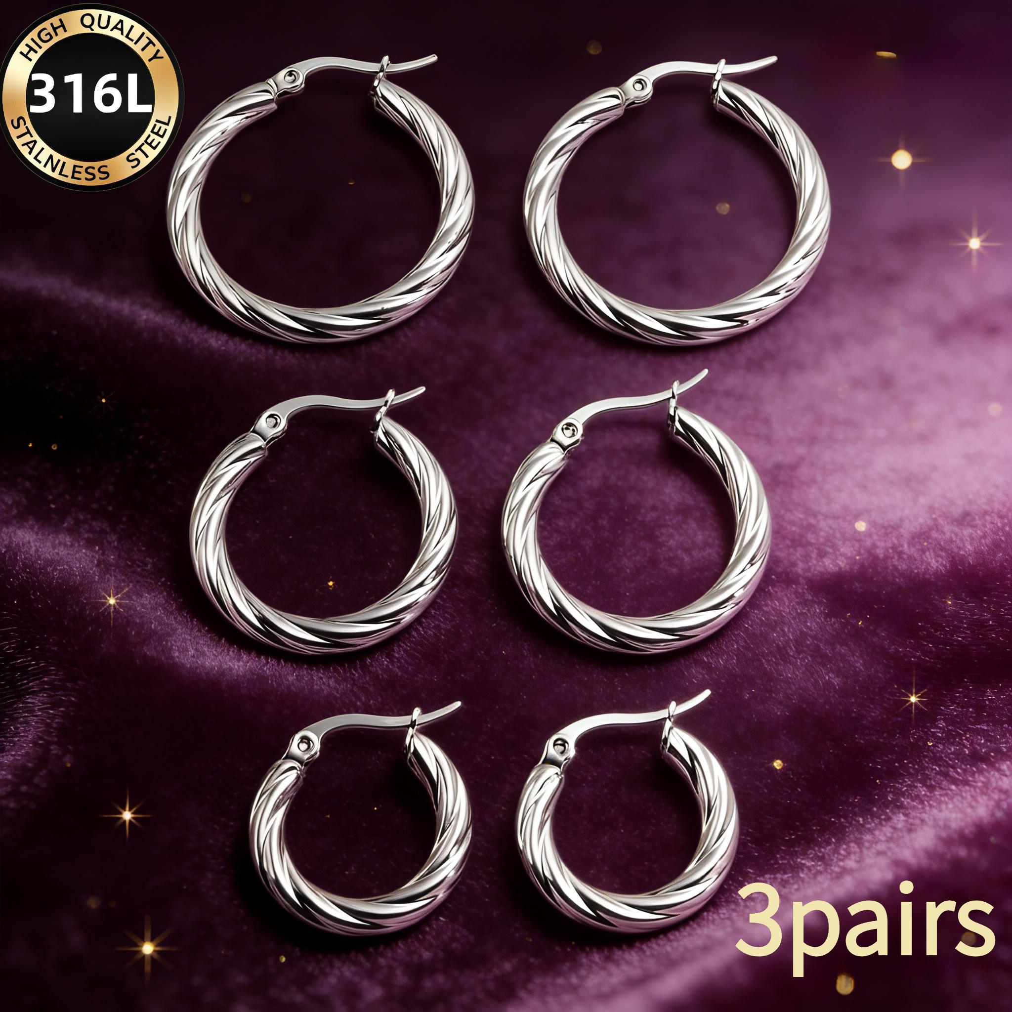 TEMU 3 paires de boucles d'oreilles exquises en acier inoxydable, cadeaux de style rétro simple pour femme, créoles de qualité supérieure pour dames,