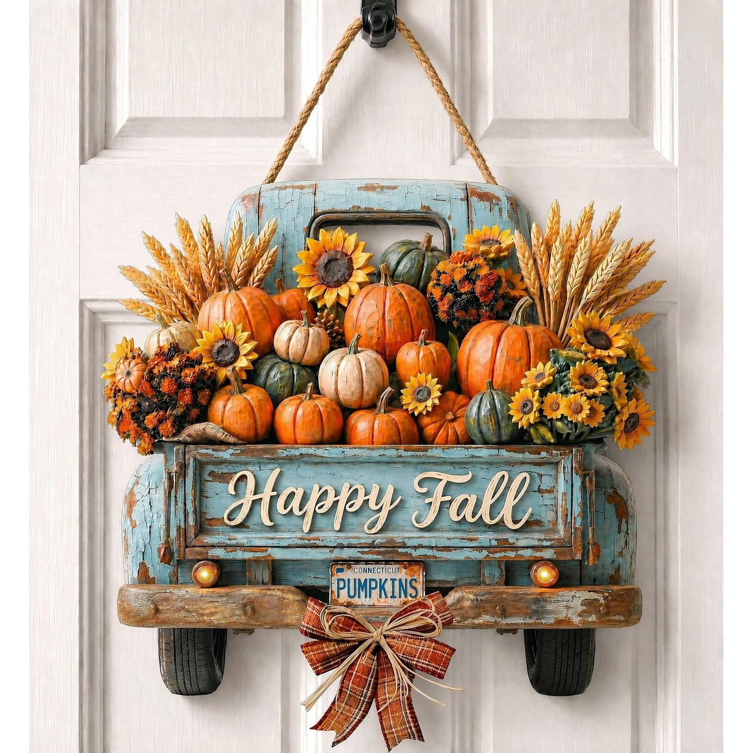 TEMU Autumn Home Decor 2d Flat Farmhouse-style Wooden Fall Truck Door Hanger/welcome Sign; Suitable For, 2d Flat