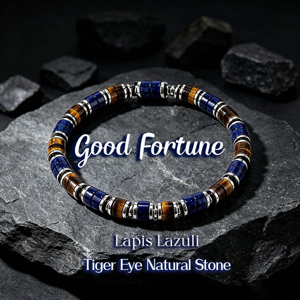 TEMU Pc Elastic Flat Disc Heishi Bracelet, Mixed Tiger Eye Stone And Metal Spacers, Unisex Handmade Wrist Accessory, Suitable For Daily Wear And