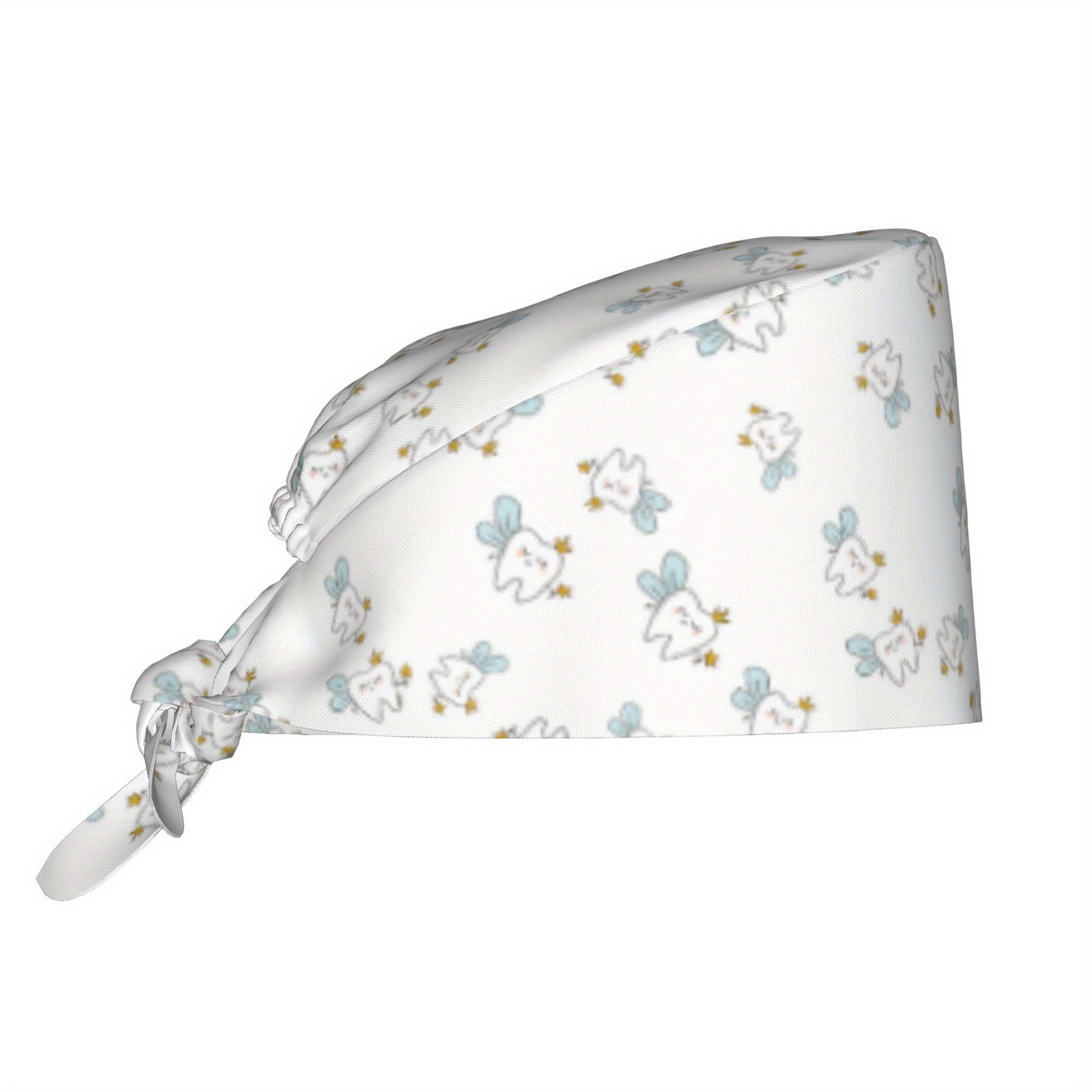 TEMU 1pc, Nurse Cap Printed Work Hat, Fashionable Men's And Women's Headscarf, Lightweight And Adjustable Back-tie Nurse Hat, Chef Hat, For Gifts