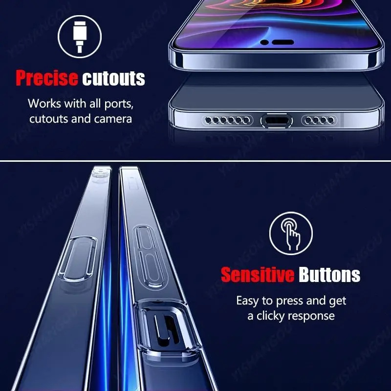 Phone Case - Transparent Luxury Shockproof Case | For Iphone 17, 16, 15, 14, 13, 12, 11, 16 Pro Max, X, Xs Max, Xr, 7, 8, 16 Plus - Cover Bumper Cases