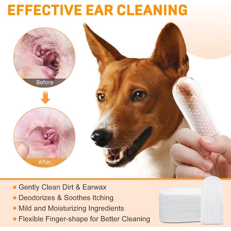 Dog Ear Wipes, Ear Cleaner Finger Wipes for Dogs And Cats, Gently Removes Earwax Odor, Relieves Ear Itching And Infection, Easy to Use, Natural Ear Wipes for Dogs, 50 Disposable Count