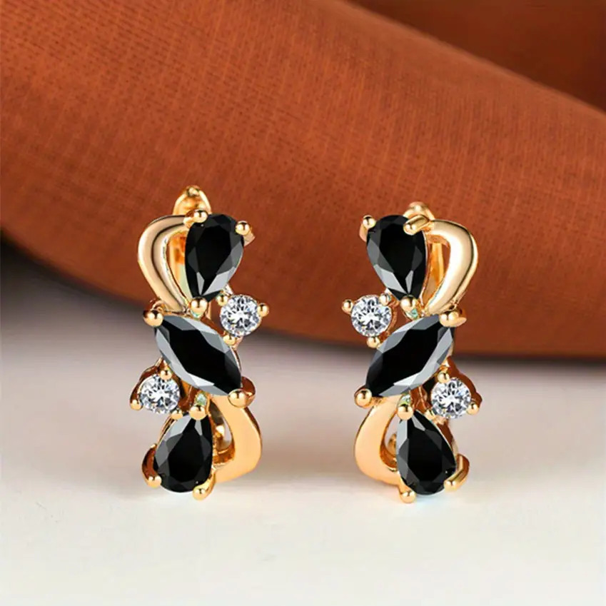 TEMU Fashionable And Luxurious Marquise-cut Synthetic Synthetic Zirconia Earrings, Featuring Design In Black. Elegant And Durable, Hypoallergenic