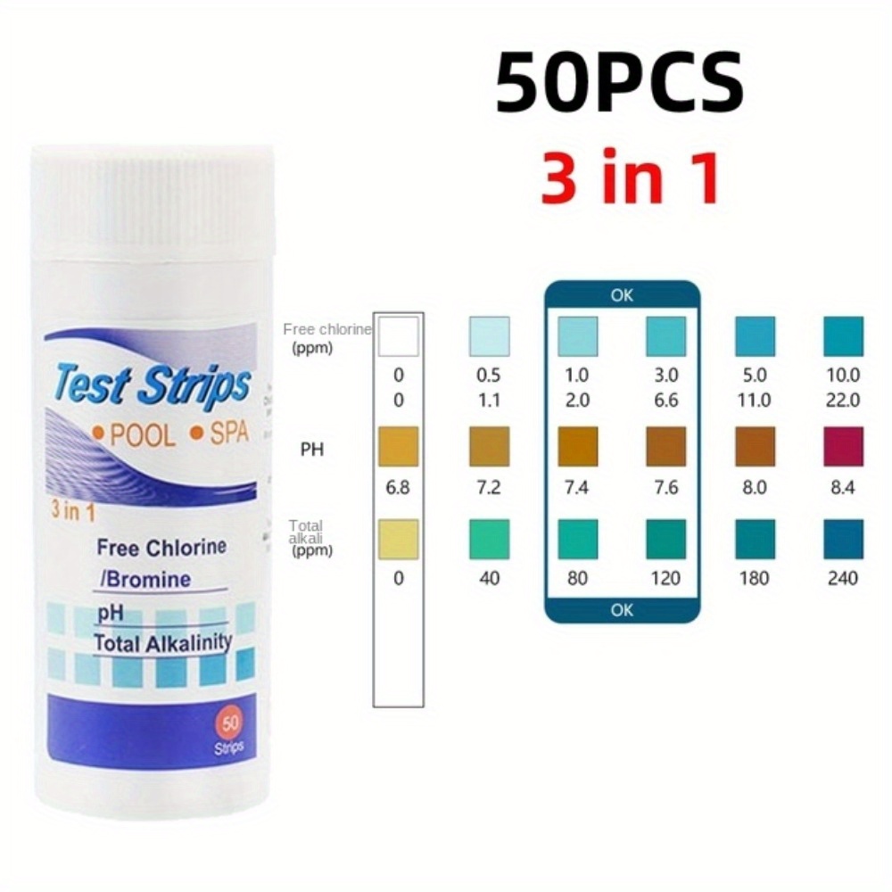 Image of 50/100pcs 3/6/7 In 1 Swimming Pool Ph Test Paper Multipurpose /ph/bromine Test Strips Swimming Pool Water Tester Paper