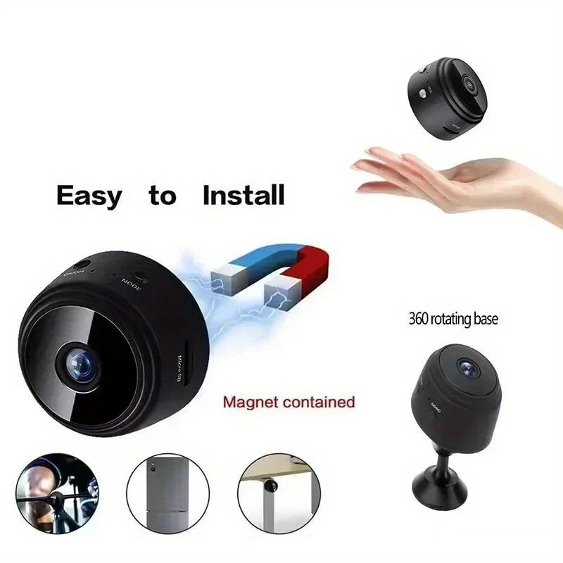 a9 1080p hd wifi mini surveillance a wireless corder for smart home usb powered remote access black for indoor use indoor sleek a design usb powered details 1