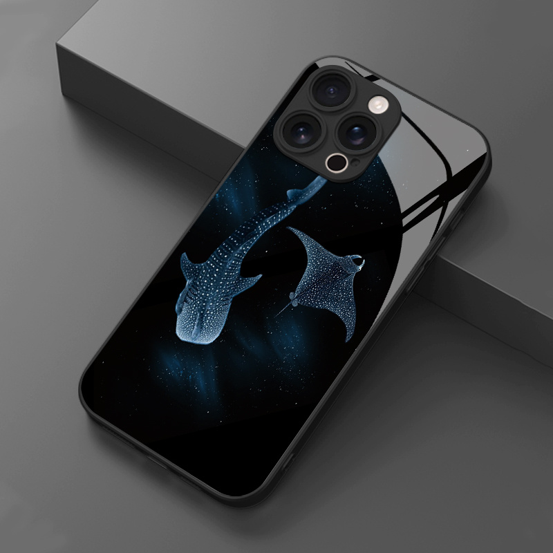 TEMU Phone Case: 1 Deep Sea Starry Shark And Ray Pattern Hd Glass Phone Case For Iphone
