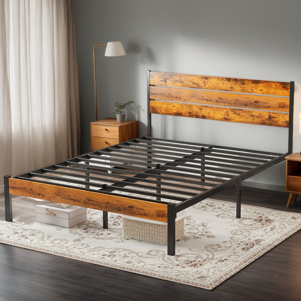 TEMU Modern Bed Frame With Headboard & Footboard - Tool-, Under-bed Storage, Spring - In Queen, Full & Twin Sizes