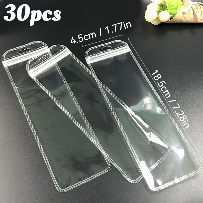 TEMU 30pcs Sacs Zippés Transparents pour Bijoux Longs, Sacs en Plastique Réutilisables pour Bijoux, Stylos et Pinceaux de Cosmétique - Convient pour