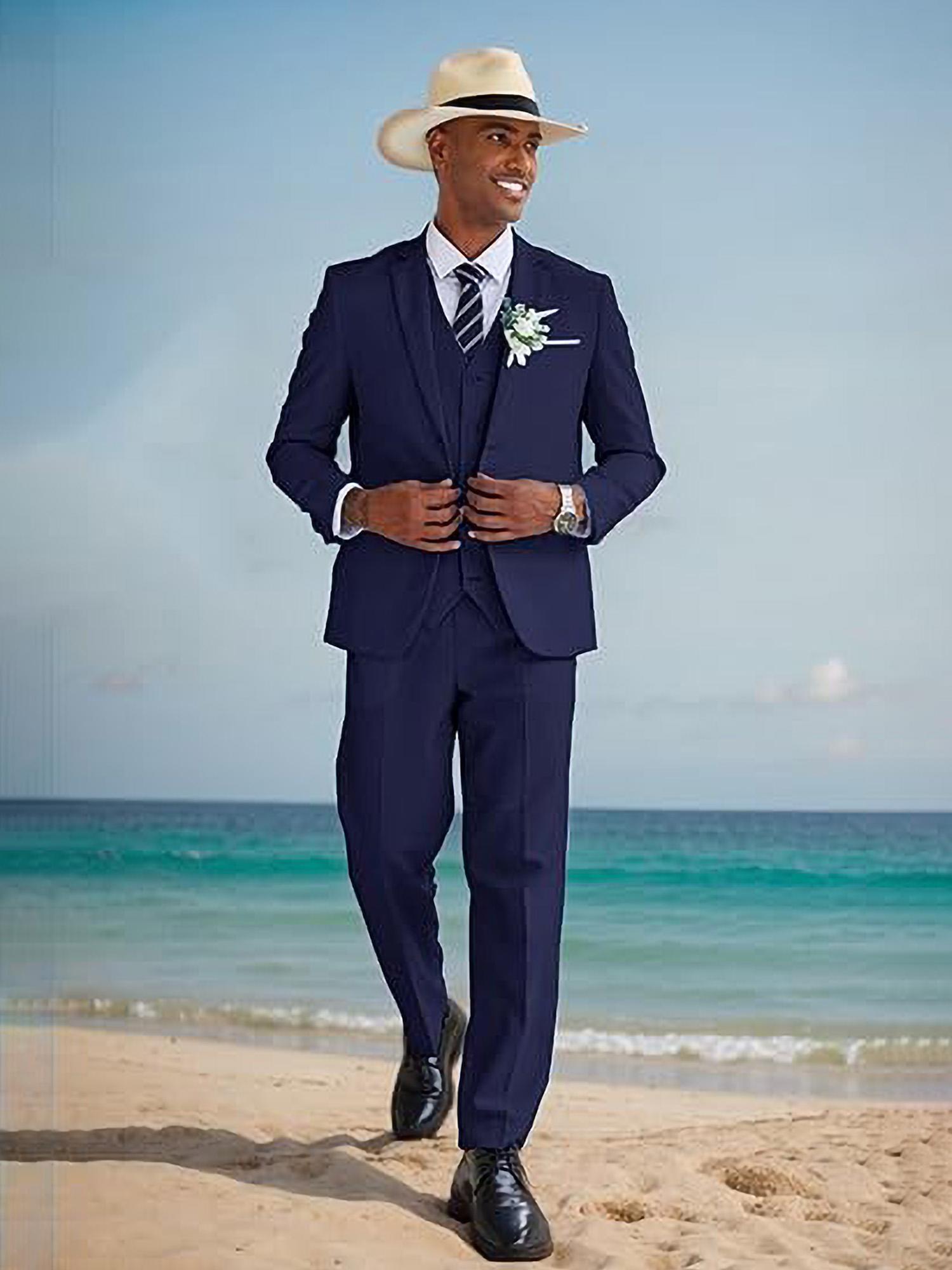 Buy Linen Beach Wedding Suits Men's Slim Fit Piece Groom Suit Prom
