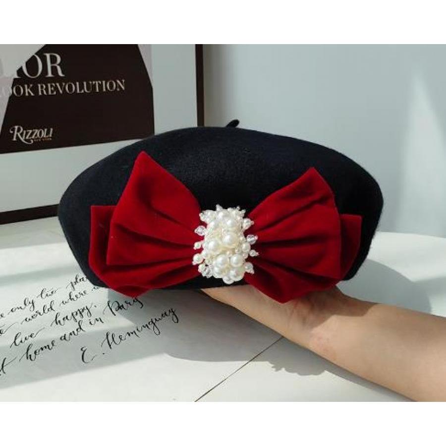 

Elegant Wool Beret For Women, Woven , Sun Protection, Fit, With Fashionable Bow Decoration For And Vacations