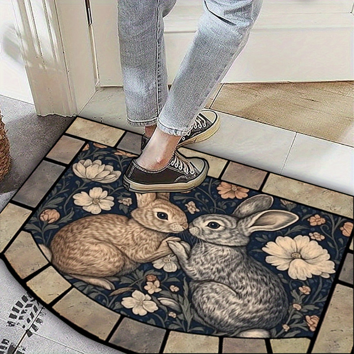 TEMU 1pc Rabbit Parent Irregular Door Mat Suitable For Busy Entrances, Kitchens, Living Rooms, And Made Of Velvet Material, Perfect For Holiday And