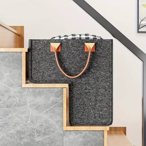 1pc extra large felt storage basket with handles foldable multi functional organizer for laundry toys and more ideal for bedroom living room stairs durable polyester blend with viewing window laundry room accessories laundry baskets