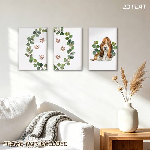 item picture 2d flat watercolor eucalyptus branch and brown paw print 2d flat canvas painting no frame easy background art poster multiple specifications ideal wall decoration for living room bedroom entryway