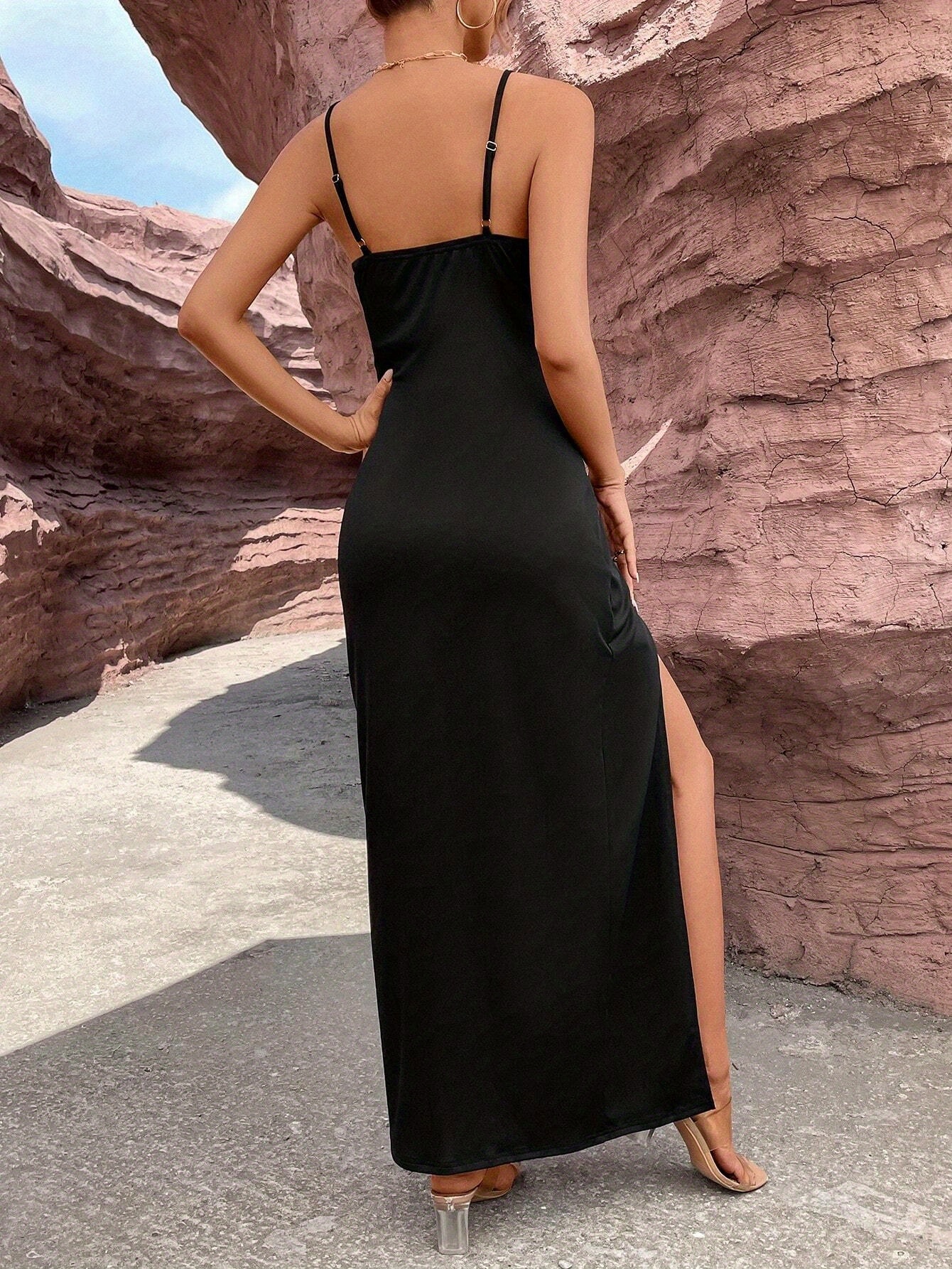 how to style black spaghetti strap dress Black Spaghetti Strap Maxi Dress