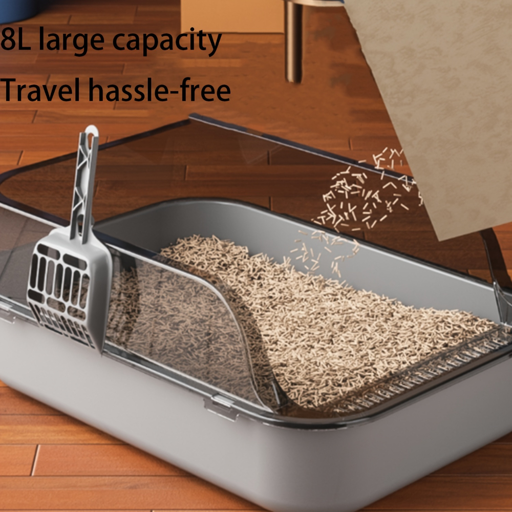 TEMU Heavy-duty Litter Box With High Edges - Anti-overflow Design, Removable Scratching Post, Open Top, Easy-to- - Suitable For Large Cats, Multi-cat