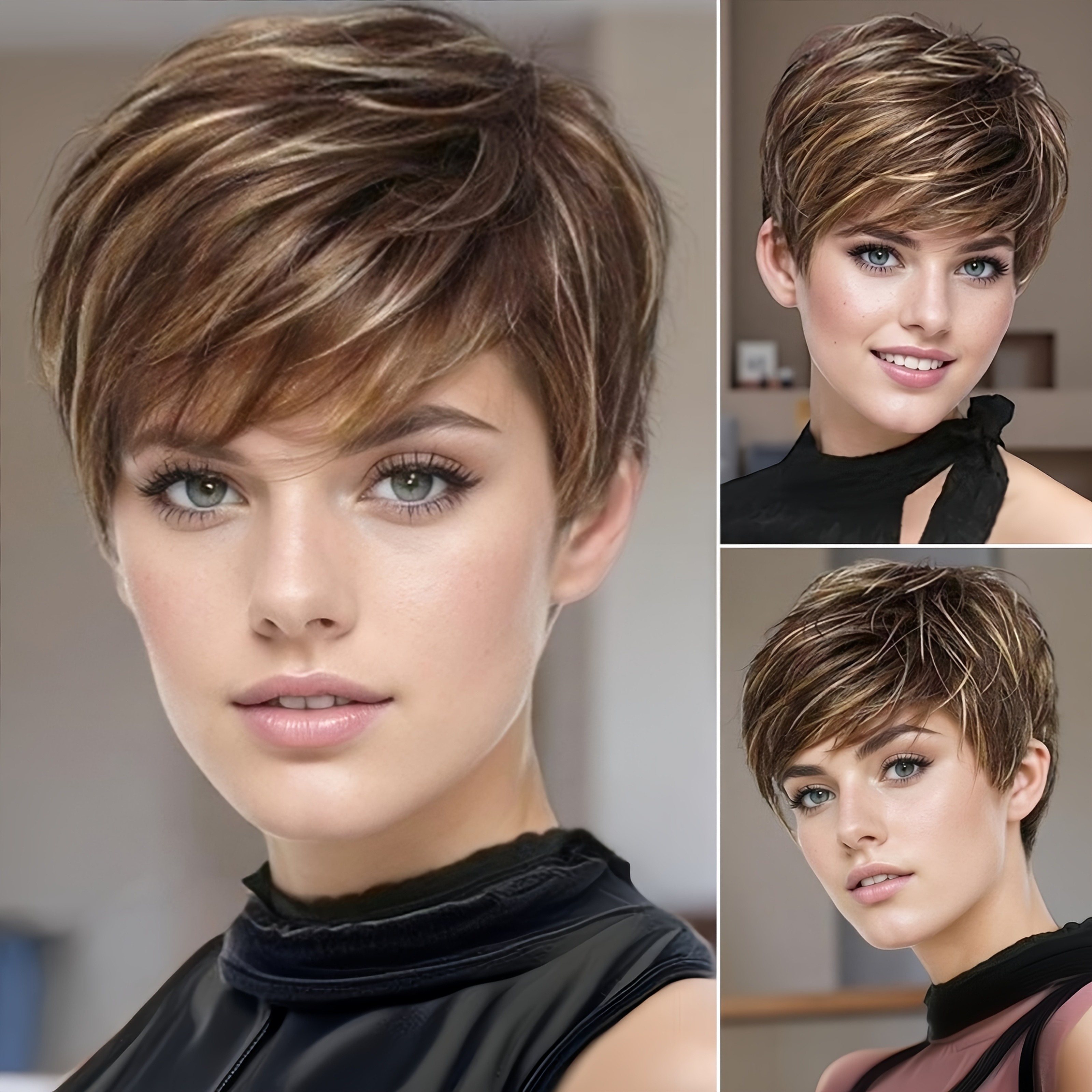 TEMU Perruque Courte Femme 8 Pouces, Ombre Brun, Frange Latérale, Style Court, Idéale pour et les Occasions Spéciales, Perruque Synthétique Haute