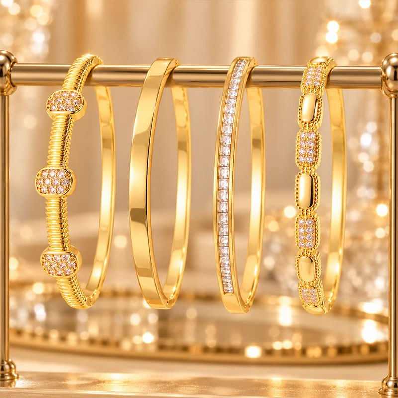 4pcs Women's Stackable Bracelet Set, Zirconia & Oval Design
