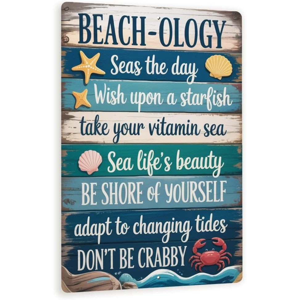 TEMU 2d Flat, Wooden Print, Coastal-themed Slogan Wall Decoration Painting - Rustic Coastal Wall Decor, With Inspirational Ocean Quotes, With A