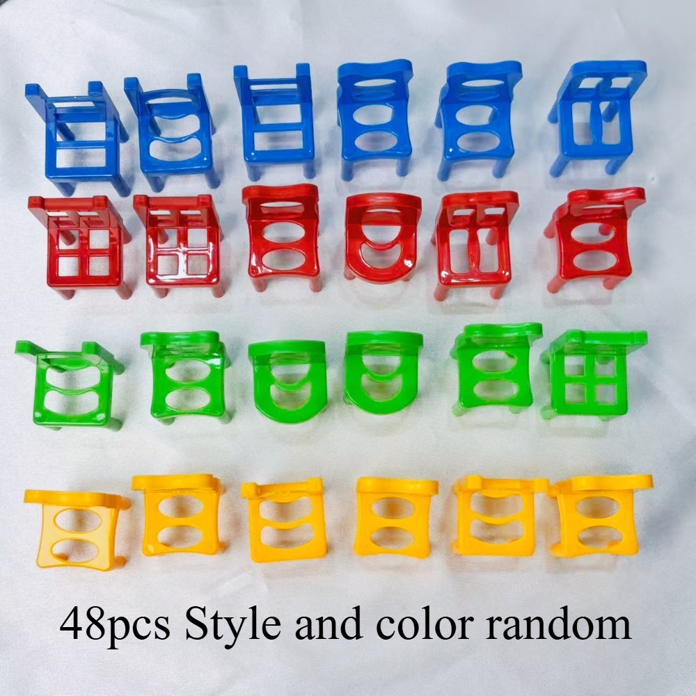 Image of 48pcs Multi-functional Mini Plastic Folding Chair Game, Color Random Interactive Stacking Game, Boys And Girls Stacking Balance Training Toy, Gift