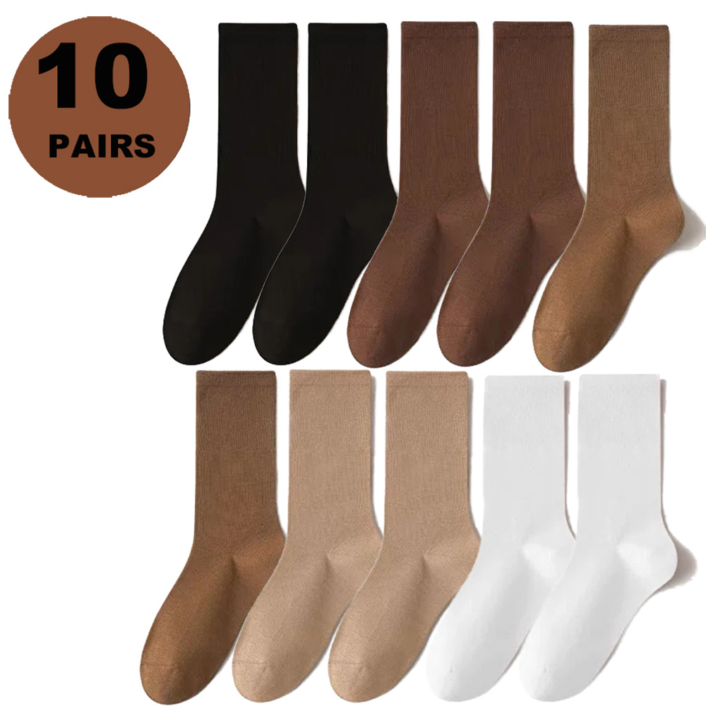 Image of 10 Pairs Women Socks Loose Socks Autumn Winter Ins Boneless Flat Seam Comfortable Mid Tube Socks Harajuku