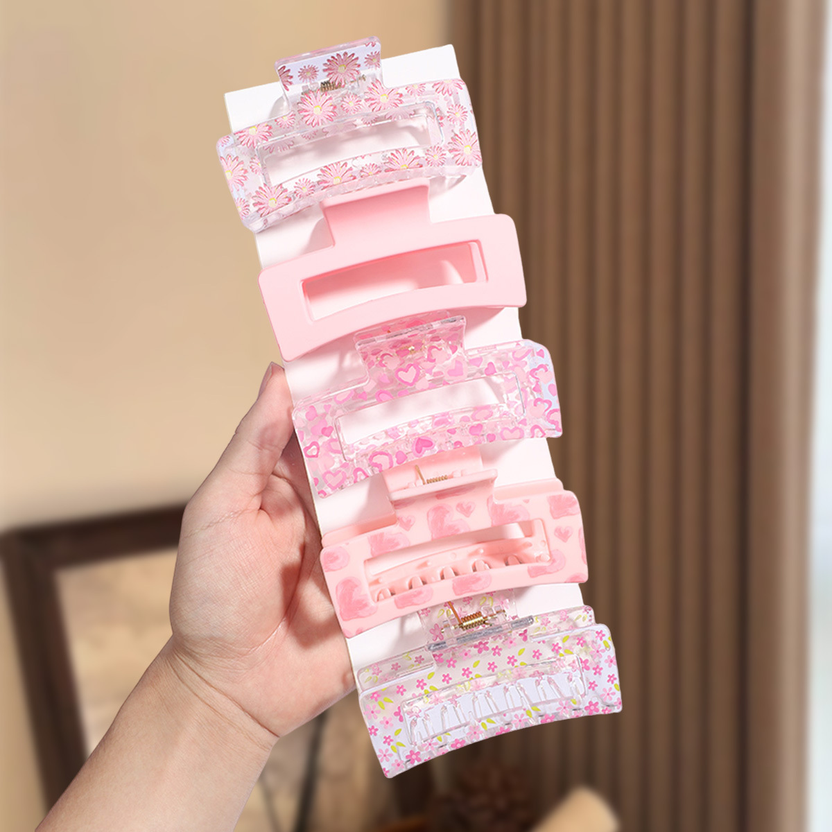 TEMU 5pcs Sweet Transparent Square , Solid Color Matte Matte Hollow Rectangular , Suitable For Ladies Elegant Temperament Hair , Exquisite Hair Additions