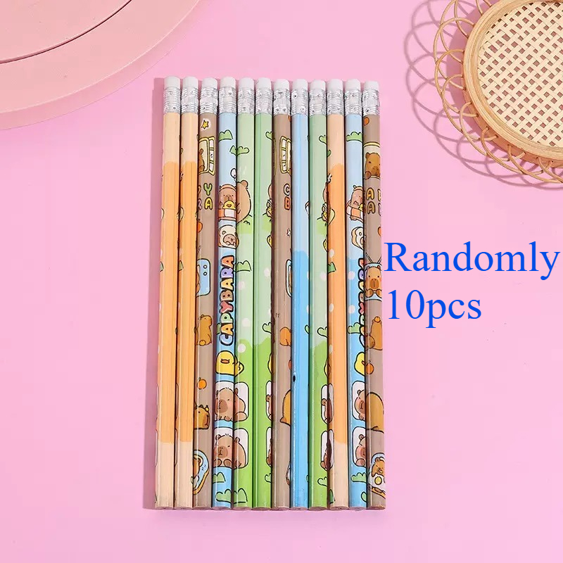 Image of 10pcs Capybara Wooden Pencil, Suitable For Daily Use, Office Supplies, Drawing, Sketching, Writing. An Ideal Gift For On Birthdays Or Festivals.