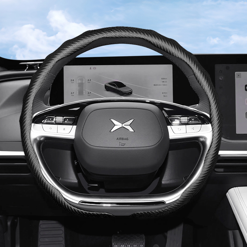 TEMU Carbon Fiber Texture Steering Wheel Cover For Xiaopeng, Integrated Type, Quick Installation And Removal Design, Matte Wavy Sports Design,