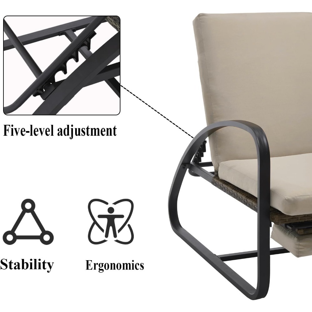 Set with Table Patio Chaise Lounge Chairs, Patio Recliner Chair, Outdoor Furniture Set 5-Position Adjustable, Outdoor, Bench for Deck, Lawn, Garden