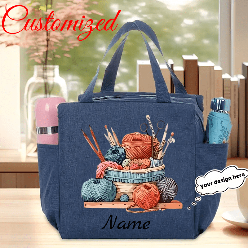 TEMU Custom Name Women's Handbag, Pattern Handbag, And Woven Tote Bag With Side Pockets, Suitable For Knitting Enthusiasts, , Students, And Office