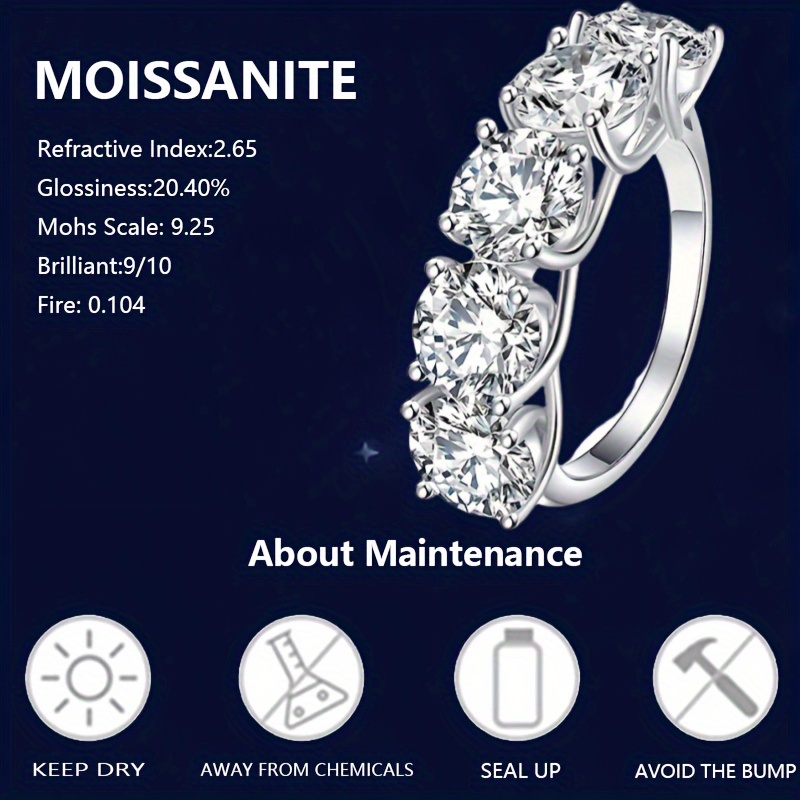 Couples' 925 Silver Moissanite Row Ring