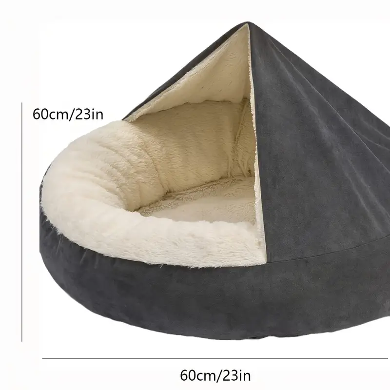 1pc sack bed with hood plush cat cave cuddler polyester fiber fill non slip bottom machine washable calming pet bed for small to medium dogs and cats pet bed cozy cat enclosure soft velvet texture Product details 1