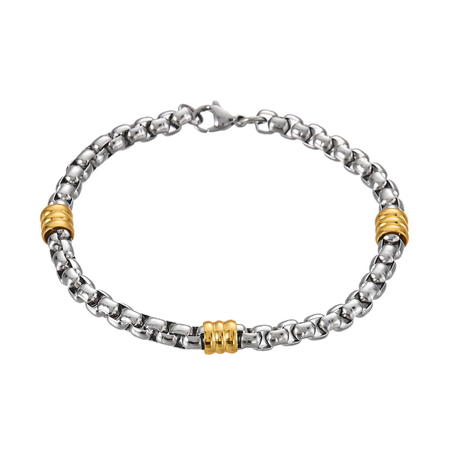 TEMU 1pc Minimalist Color-block Women's Bracelet, Stainless Steel Beaded Chain, Unisex High-end Exquisite Accessory