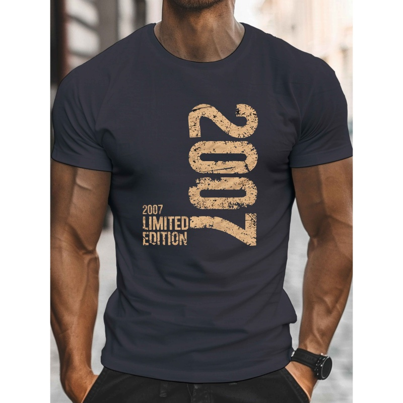 

[] Men's 2007 Graphic Tee - Casual Crew Neck Short Sleeve, Lightweight Polyester Summer Shirt With Geometric Print, Tshirt | Geometric Print Tee | Polyester Fiber Shirt, Tee Shirts