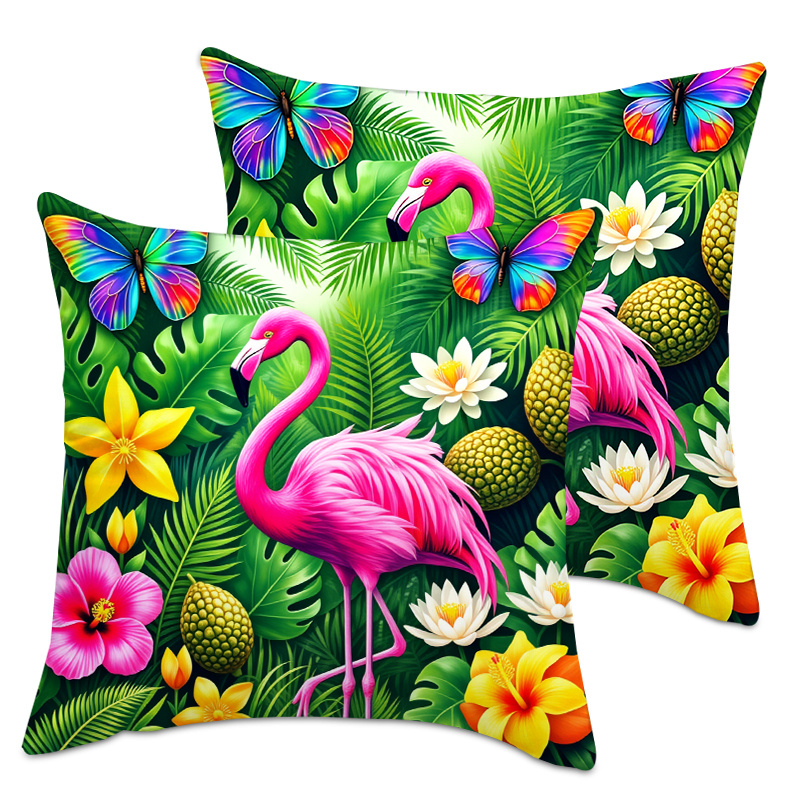 TEMU 2pcs Flamingo Tropical Floral Throw Pillow Cases, Vibrant Pink Green Leaf Design Cushion Covers For Sofa Couch Living Room Bedroom Home Decor,