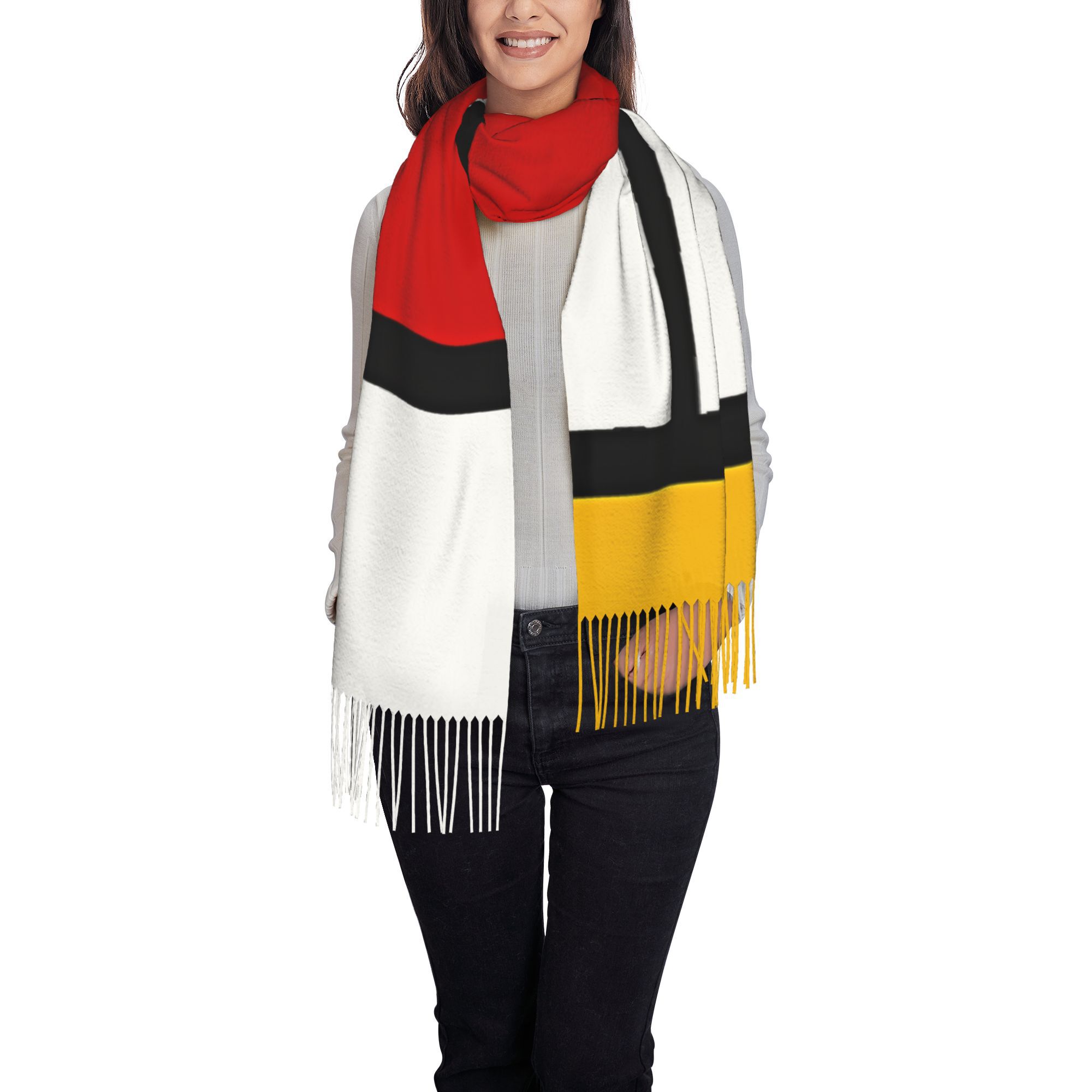 TEMU De Stijl Inspired Theme Fashion Tassel Long Scarf For Autumn Winter, Oversized Wrap Shawl For Women, Street Style Outfit Accessory