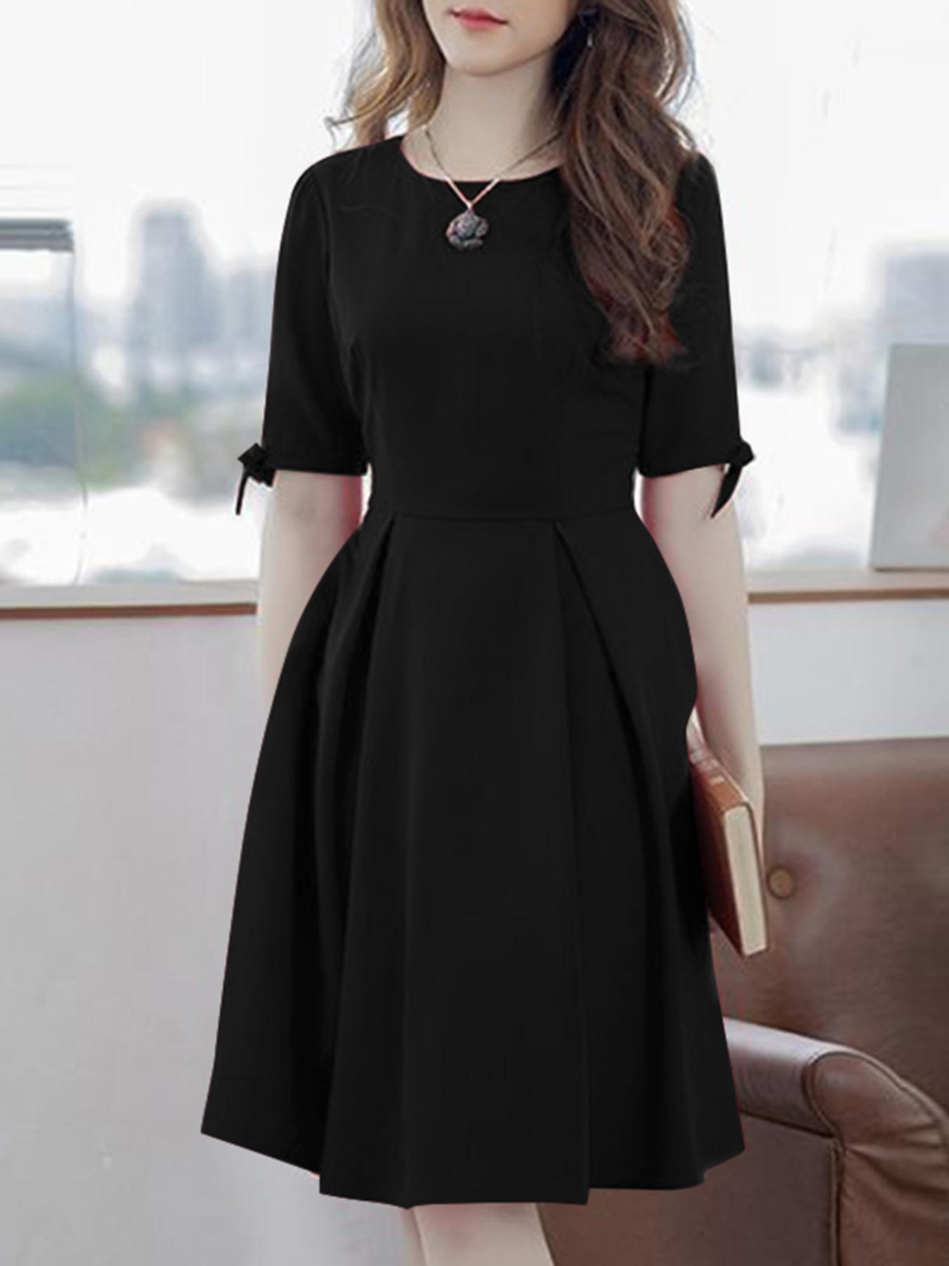 robe trapèze chic couleur femmes manches courtes col Temu Mauritius