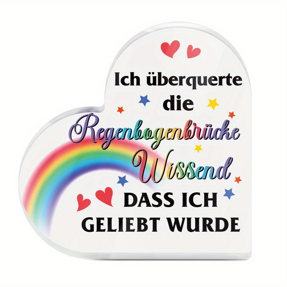 Image of 2d Flat, 2d Flat 1pc German Heart Shaped Acrylic Sign Table Decor, I Bridge I Was , Desktop Decoration For Home Room, Gift For Friend Family, 2d Flat