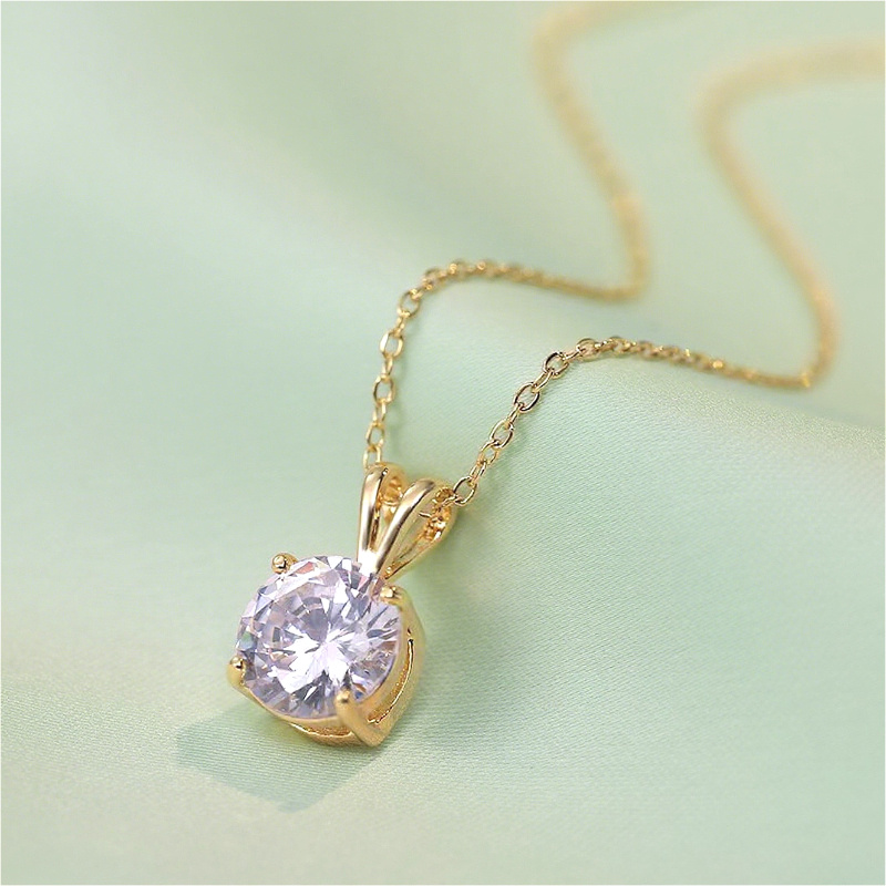 Image of 925 Silver 14k Golden Plated 1 Carat 2 Carat 3 Carat 5 Carat Moissanite Classic 4 Claw Men's Necklace Unisex Couple's Pendant Necklace Collarbone Chain