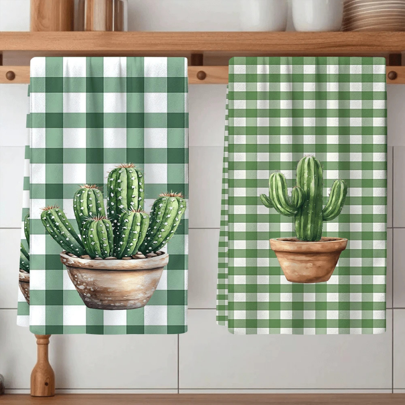 TEMU Cleaning Cloth 2pcs Kitchen Towels, Dish Towels, Cactus Pattern Print, Super Absorbent Microfiber Modern Towels, Cooking And Baking Tea Towels,