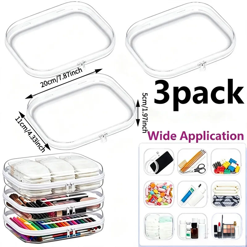 TEMU 3-pack Transparent Hard Shell Zipper Pouches, Storage Bags, Travel Toiletry Bags, Makeup Bags, Handmade Storage Bags, Pencil Cases, 20 X 11 X 5