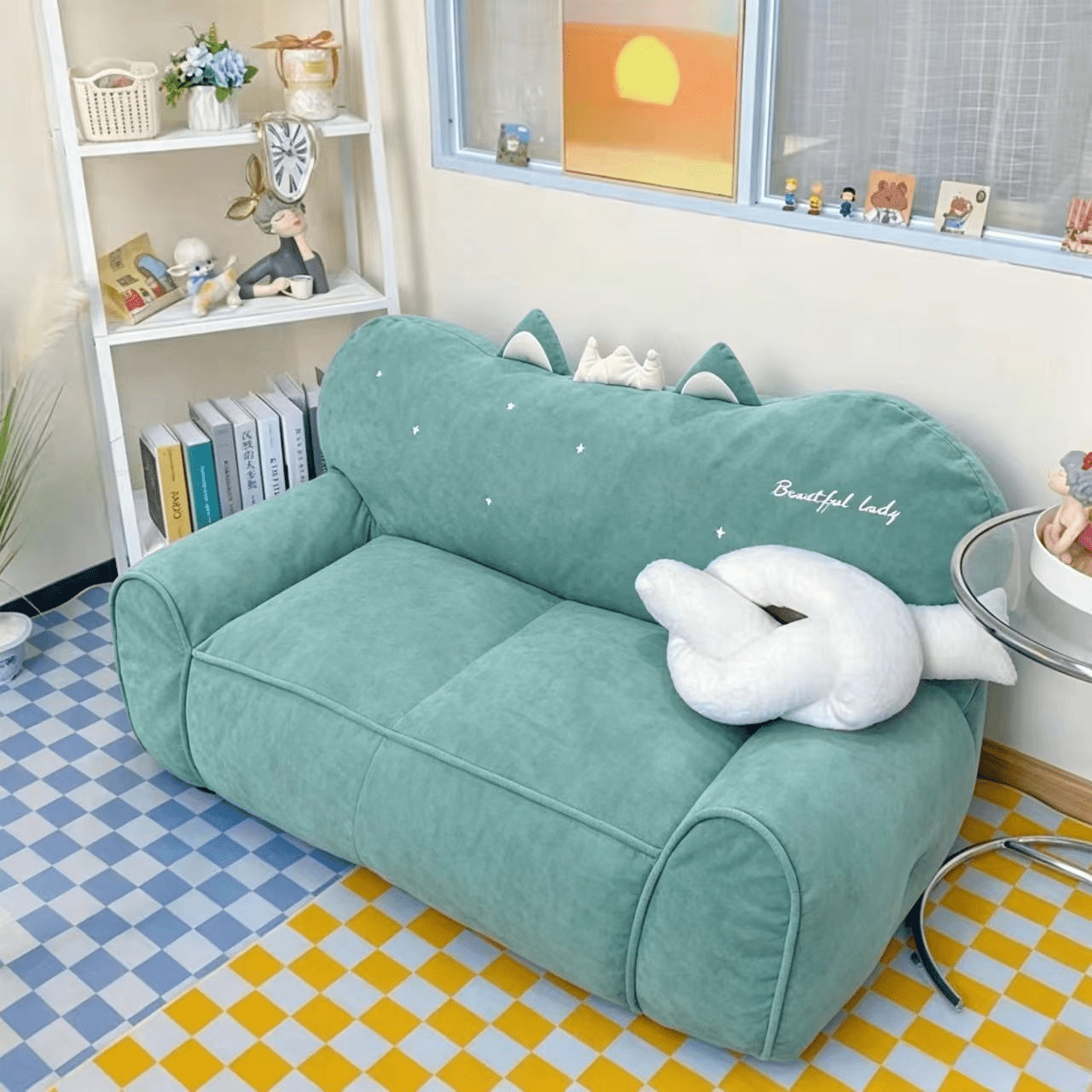 1pc Cute Creamy Style Double Lazy Bean Bag Sofa Cover Balcony Living Room Game Figure Room Decoration, Reading Corner Decoration Double Lazy Sofa Cover