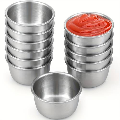 12pcs stainless steel sauce sauce dipping bowl 1 52 oz mini seasoning cups reusable seasoning plates suitable for home and restaurant use