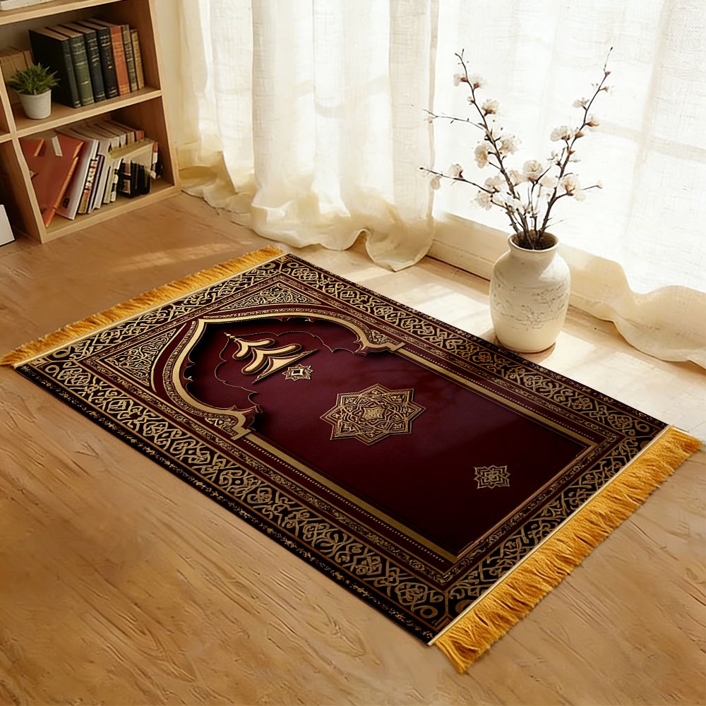 TEMU 1pc 2d Flat Rug Green And Golden Decorative Mat Mat Soft Plush Thin Praying Lightweight Travel Foldable Portable Turkish Mat