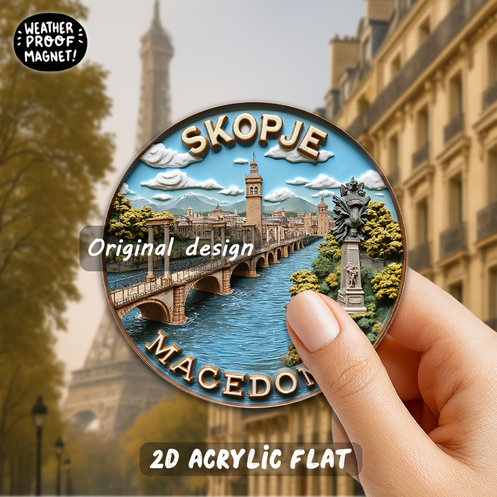TEMU 1pc Skopje City Fridge Magnet - Large 3.15inch Macedonian Magnet Suitable For Fridge Magnets, Iconic & River With Skopje Landmarks, Travel